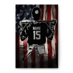 Personalized Baseball Poster & Canvas, Baseball Batter US Flag Wall Art, Custom Name Number Home Decor For Son, Boy, Men