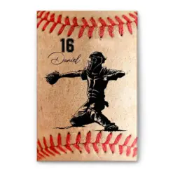 Personalized Baseball Poster & Canvas, Baseball Catcher Wall Art, Custom Name Number Home Decor For Son, Boy, Kid From Mom, Dad