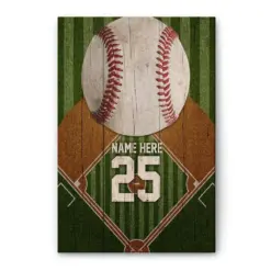 Personalized Baseball Poster & Canvas, Baseball Field & Ball Wall Art, Custom Name Number Home Decor For Son, Boy, Kid From Mom, Dad