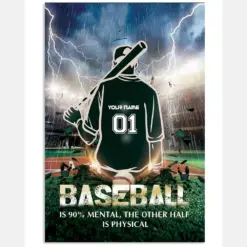 Personalized Baseball Poster Canvas - Baseball Is Mental The Other Half Is Physical