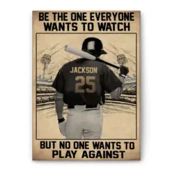 Personalized Baseball Poster & Canvas, Baseball Player Motivational Quote Wall Art, Custom Name Number Home Decor For Son, Boy, Men