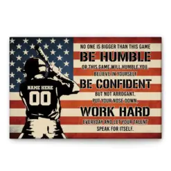 Personalized Baseball Poster & Canvas, Be Humble Be Confident - Inspirational Quotes Wall Art, Custom Name Number Home Decor For Son, Boy