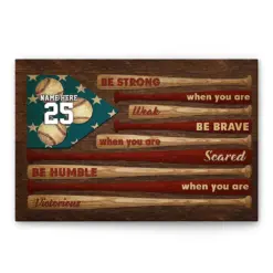 Personalized Baseball Poster & Canvas, Be Strong - Be Humble Inspirational Quote Wall Art, Custom Name Number Home Decor For Boy, Son