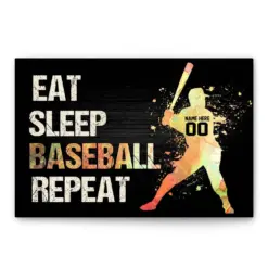 Personalized Baseball Poster & Canvas, Eat Sleep Baseball Repeat Wall Art, Custom Name Number Home Decor For Kid, Son, Boy, Dad