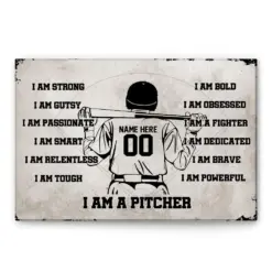 Personalized Baseball Poster & Canvas, I Am A Picher Wall Art, Custom Name Number Home Decor For Son, Boy Men From Mom, Dad