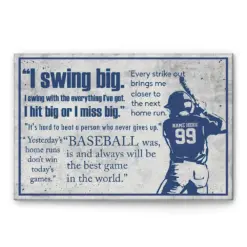 Personalized Baseball Poster & Canvas, Inspirational - I Hit Big Or I Miss Big Wall Art, Custom Name Number Home Decor For Boy, Son