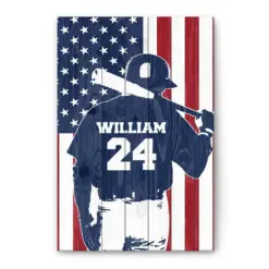 Personalized Baseball Poster & Canvas, Inspirational Poster - Baseball Batter Us Flag Wall Art, Custom Name Number Home Decor For Boy, Son