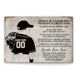 Personalized Baseball Poster & Canvas, Positive Sports Motivational Inspirational Today is a Good Day Wall Art, Custom Name Number Home Decor