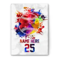 Personalized Baseball Poster & Canvas, Watercolor Ball Wall Art, Custom Name Number Home Decor For Son, Boy, Kid