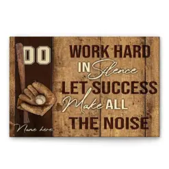 Personalized Baseball Poster & Canvas, Work Hard In Silence - Sports Motivational Wall Art, Custom Name Number Home Decor For Boy, Son