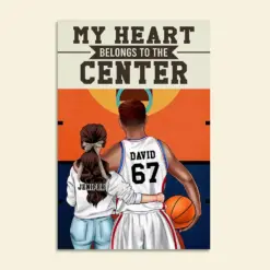 Personalized Basketball Couple Poster - My Heart Belongs To The Center - Couple Shoulder To Shoulder - Poster & Canvas