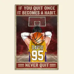 Personalized Basketball Player Poster - If You Quit Once It Becomes A Habit Never Quit - Poster & Canvas