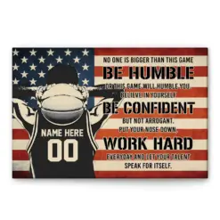 Personalized Basketball Poster & Canvas, Be Humble Be Confident - Inspirational Quotes Wall Art, Custom Name Number Home Decor For Son