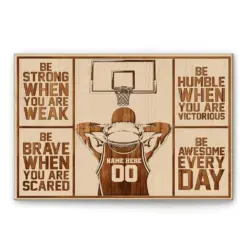 Personalized Basketball Poster & Canvas, Be Strong - Inspirational Quote Wall Art, Custom Name Number Home Decor For Boy, Son, Men