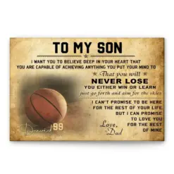 Personalized Basketball Poster & Canvas, To My Son Wall Art, Custom Name, Number Home Decor, Birthday Gift For Boy, Son, Kid From Mom, Dad