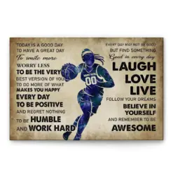 Personalized Basketball Poster & Canvas, Today Is A Good Day Inspirational Wall Art, Custom Name Number Home Decor For Daughter, Girl, Mom