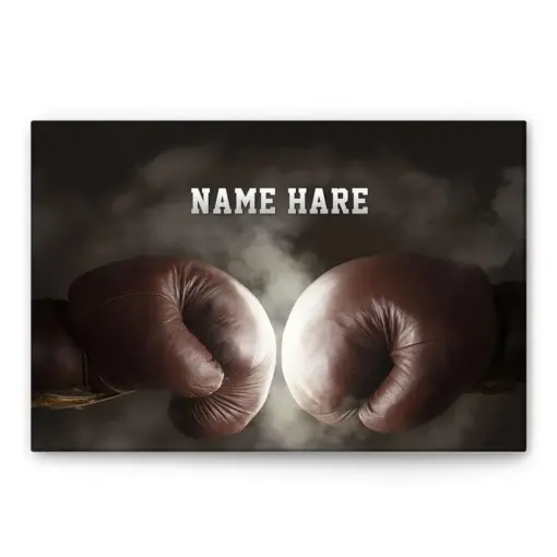 Personalized Boxing Poster & Canvas, Motivational Workout - Old Boxing Gloves Hit Together Wall Art, Custom Name Home Decor For Boy, Son