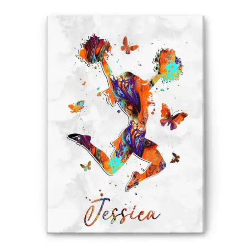 Personalized Cheerleading Poster & Canvas, Butterfly Watercolor Wall Art, Custom Name Home Decor For Cheerleader, Daughter, Girl, Girlfriend