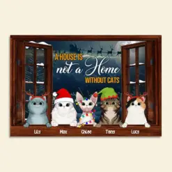 Personalized Christmas Cat Poster - A House Is Not A Home Without Cats - Window Frame - Poster & Canvas