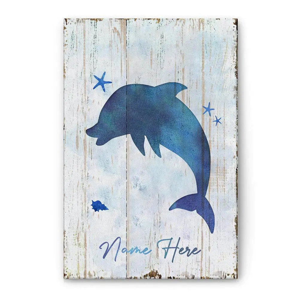 Personalized Dolphin Poster & Canvas, Dolphin On Watercolor Vintage - Inspirational Wall Art, Custom Name Home Decor For Men, Women