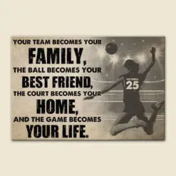 Personalized Female Volleyball Player Poster - Your Team Becomes Your Family - White Art - Poster & Canvas