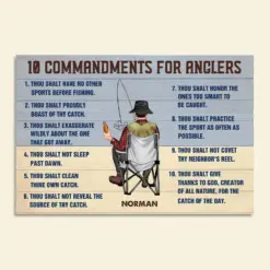 Personalized Fishing Man Poster Commandments For Anglers - Wood Print Art - Poster & Canvas