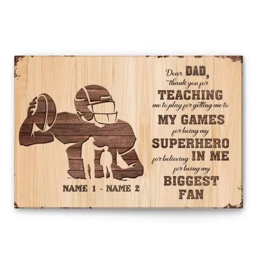 Personalized Football Poster & Canvas, Dear Dad Thank You For Teaching Wall Art, Home Decor, Father's Day, Birthday Gift For Men, Dad, Husband