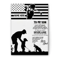 Personalized Golf Poster & Canvas, Never Lose, Motivational Wall Art, Custom Name Home Decor For Son, Boy From Dad