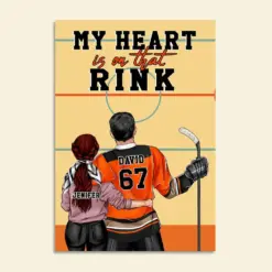 Personalized Hockey Couple Poster - My Heart Is On That Rink - Couple Shoulder To Shoulder - Poster & Canvas