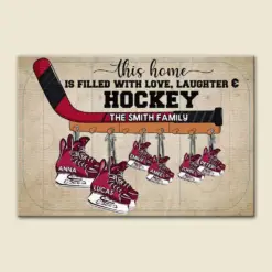 Personalized Hockey Ice Skates Poster - This Home Is Filled With Love Laughter And Hockey - Poster & Canvas