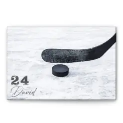 Personalized Hockey Poster & Canvas, Black Hockey Stick Puck On Ice Wall Art, Home Decor, Father's Day, Birthday Gift For Dad, Husband, Boy, Son