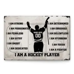 Personalized Hockey Poster & Canvas, I Am A Hockey Player Wall Art, Custom Name Number Home Decor For Son, Boy Men From Mom, Dad