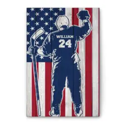 Personalized Hockey Poster & Canvas, Inspirational Poster - Hockey American Flag Wall Art, Custom Name Number Home Decor For Boy, Son, Men