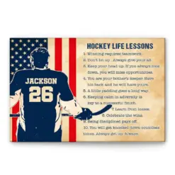 Personalized Hockey Poster & Canvas, Life Lessons Wall Art, Custom Name Number Home Decor For Son, Boy, Men From Mom, Dad