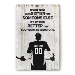 Personalized Hockey Poster & Canvas, Motivation Quotes - About Being Better Wall Art, Custom Name Number Home Decor For Son, Boy, Men