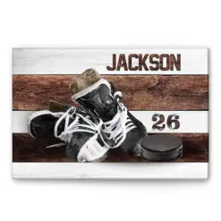 Personalized Hockey Poster & Canvas, Vintage Ice Skates And Puck Wall Art, Custom Name Number Home Decor For Boy, Son, Kid From Mom, Dad