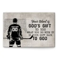 Personalized Hockey Poster & Canvas, Your Talent Is God's Gift Wall Art, Custom Name Number Home Decor For Son, Boy, Kid From Mom, Dad