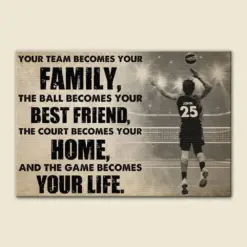 Personalized Male Volleyball Player Poster - Your Team Becomes Your Family - White Art - Poster & Canvas