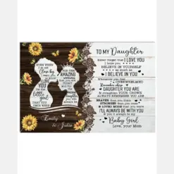 Personalized Mom To Daughter I Love You Butterfly And Sunflower Landscape Canvas & Poster Gift For Daughter From Mom Family Birthday Gift Home Decor Wall Art