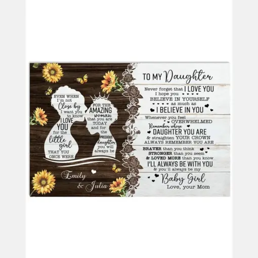 Personalized Mom To Daughter I Love You Butterfly And Sunflower Landscape Canvas & Poster Gift For Daughter From Mom Family Birthday Gift Home Decor Wall Art