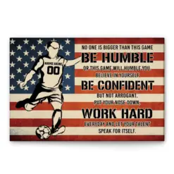 Personalized Soccer Poster & Canvas, Be Humble Be Confident - Inspirational Quotes Wall Art, Custom Name Number Home Decor For Son, Boy