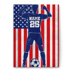 Personalized Soccer Poster & Canvas, Soccer Player American Flag Wall Art, Custom Name Number Home Decor For Husband, Boyfriend, Son, Boy