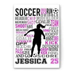 Personalized Soccer Poster & Canvas, Soccer Player - Typography Wall Art, Custom Name Number Home Decor For Daughter, Girl From Mom, Dad