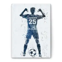 Personalized Soccer Poster & Canvas, Soccer Player Watercolor Wall Art, Custom Name Number Home Decor For Men, Son, Boy