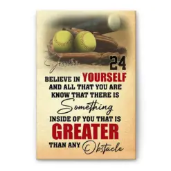 Personalized Softball Poster & Canvas, Believe In Yourself Wall Art, Custom Name Number Home Decor For Daughter, Girl, Kid, Mom