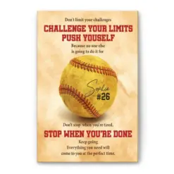 Personalized Softball Poster & Canvas, Don't Limit Your Challenges Wall Art, Custom Name Number Home Decor For Daughter, Girl, Kid