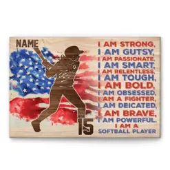 Personalized Softball Poster & Canvas, I am A Softball Player Wall Art, Custom Name Number Home Decor For Daughter, Girl, Mom