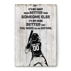 Personalized Softball Poster & Canvas, Motivation Quotes - About Being Better Wall Art, Custom Name Number Home Decor For Daughter, Girl