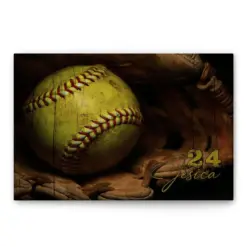 Personalized Softball Poster & Canvas, Softball And Gloves Vintage Wall Art, Custom Name Number Home Decor For Daughter, Softball Player