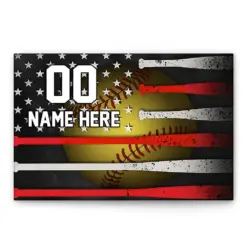 Personalized Softball Poster & Canvas, Softball Ball US Flag Wall Art, Custom Name Number Home Decor For Daughter, Girl, Kid From Mom